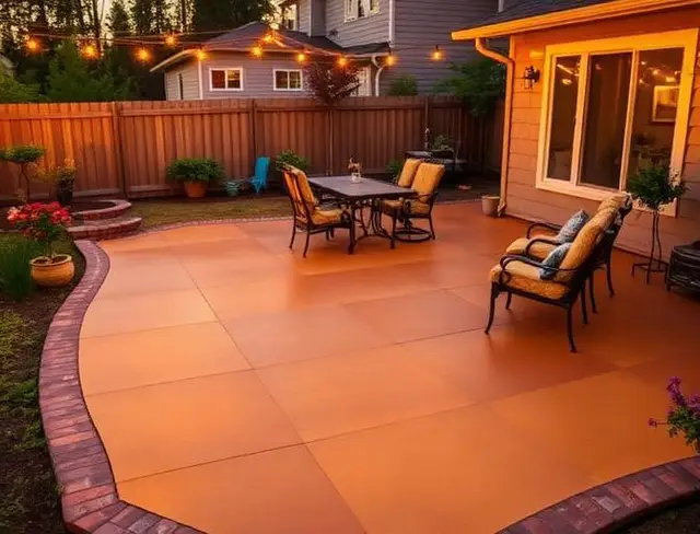 Colored concrete patio with decorative border in Gresham OR – Glorious Stone Construction