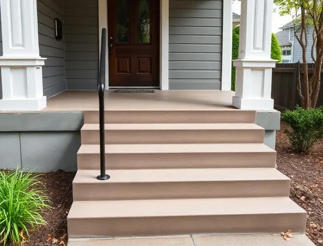 Concrete front porch steps at craftsman home in Portland OR – Glorious Stone Construction
