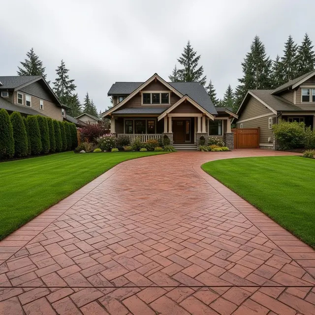Stamped brick pattern concrete driveway in Portland OR – Glorious Stone Construction