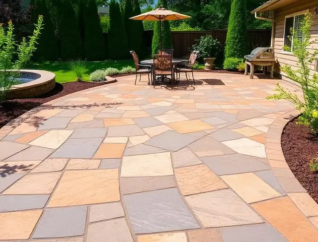 Stamped concrete patio with decorative stone pattern in Portland OR – Glorious Stone Construction